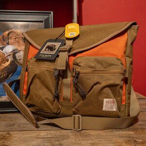 Filson Surveyor Messenger Bag, Dark Tan / Flame Orange - RARE - NWT